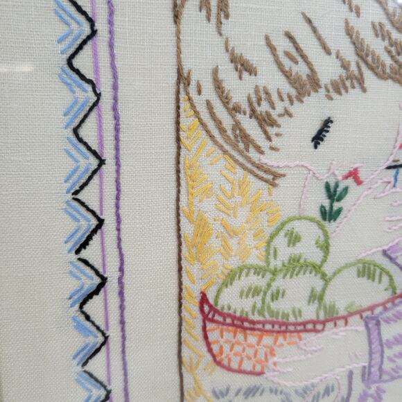 VINTAGE Finished Embroidery Religious Childrens Praying Kneeled Down Framed - Picture 7 of 16